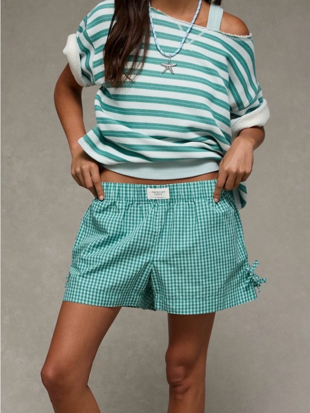 American Eagle Outfitters Mint Green Gingham Lounge Shorts